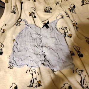 Light blue cropped button up tank top